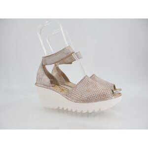 Fly London Women Yake Sandal Size 37 6 Pearl Leather Slingback Wedge Platform